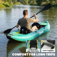 Outsunny 12.5' Inflatable Kayak Set, 2-person Sit on Canoe with Aluminium Oars, Blue and Yellow(m-7)