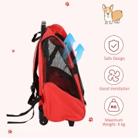 PawHut 2 in 1 Dog Backpack and Trolley, Pet Travel Backpack Cat Dog Carrier with Telescopic Handle, Portable Pet Stroller Wheel Luggage Bag (Red)(m-8)