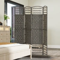 HOMCOM 4 Panel Folding Privacy Screen, Room Divider with Pine Wood Frame for Living Room and Office, Dark Grey(m-8)