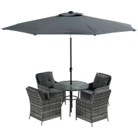 Outsunny 4 Seater Rattan Dining Set with Parasol & Cushions - Mixed Grey(m-1)