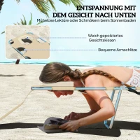 Outsunny Gartenliege, Liegestuhl mit gepolsterter Gesichtsöffnung, Massage-Liege für draußen, Seitentasche, Stoff, Metall, Beige(m-5)