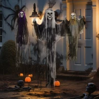 HOMCOM Set of 3 Hanging Skeleton Halloween Decorations, Scary Flying Ghost for Garden, Party, 90/110/170cm(m-10)