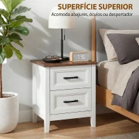 HOMCOM Mesa de Cabeceira Mesa de Cabeceira com 2 Gavetas Estilo Rústico 45x30x50 cm Branco(m-5)