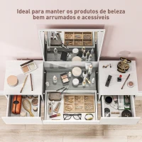 HOMCOM Tocador de Maquilhagem com Espelho Bancada de Vidro 3 Gavetas Mesa de Maquilhagem Moderna 105,5x30x130,5 cm Branco(m-4)