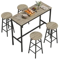 HOMCOM 5 Piece Bar Table Set with 4 Stools, Industrial Bar Table and Stool Set, Dining Table and Chair Set, Grey(m-12)