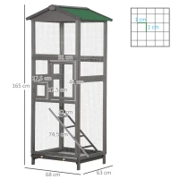 PawHut Gabbia per Uccelli Alta 165cm in Legno da Esterno con 2 Porte e Vassoio Estraibile, Grigio Chiaro(m-3)