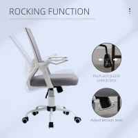 HOMCOM Home Office Furniture Set, Modern Computer Desk with Storage Shelf and Ergonomic Mesh Chair with Flip-Up Arms, Lumbar Support, Adjustable Height, Swivel Wheels, White and Grey(m-6)