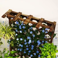 Outsunny Plantenbak met spaljé, houten bloembak, tuinspaljé 64 x 33 x 122 cm Verkoold(m-9)