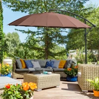 Outsunny Parasol déporté rond inclinable manivelle piètement mât métal. dim. Ø 2,96 x 2,45H m polyester haute densité chocolat(m-6)