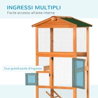 PawHut Gabbia per Uccelli Alta 165cm in Legno da Esterno con 2 Porte e Vassoio Estraibile, Arancione(m-5)