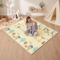 AIYAPLAY Krabbelmatte Faltbar Beidseitig Spielmatte Baby mit Waldtieren- & Naturmotiv 200 x 180 cm für Kinder 0-3 Jahre(m-10)