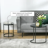 HOMCOM Set van 2 Bijzettafels in Industrieel Ontwerp, Marmerlook, Stapelbaar, Zwart(m-7)