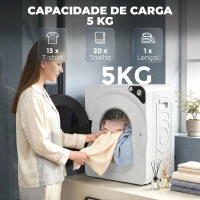 HOMCOM Máquina de Secar Roupa Compacta 5 kg 1000 W com 5 Modos de Secagem Tambor em Aço Inoxidável Branco(m-5)