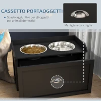 PawHut Ciotole per Cani Rialzate in Acciaio Inox e Legno con Cassetto, 60x30x36cm, Nero(m-4)