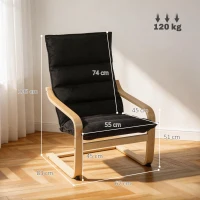 HOMCOM Poltrona de Sala Moderna com Encosto Alto Acolchoado Estrutura de Madeira e Estofada em Veludo 67x83x105 cm Preto(m-3)