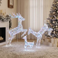 Outsunny 3-Piece Lighted Reindeer Family Set, Iridescent Outdoor Christmas Decoration, Deer Family with 8 Modes, Daily Timer(m-9)