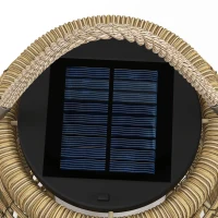Outsunny Lanterna Decorativa de Vime Lanterna Solar de Exterior com Painel Solar Luzes LED Ligação Automática Ø18x37 cm Preto e Areia(m-7)