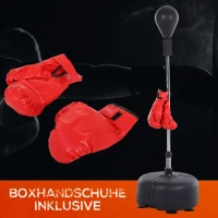 HOMCOM Boksbalset set voor bokstraining staande bokszak met rode handschoenen, in hoogte verstelbaar PU + staal + PE ø 48 x 136-154 H cm(m-7)