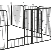 PawHut Puppyren, Huisdierenverblijf, 12 Panelen elk 80x80 cm, 2 Deuren, Stalen Frame, Grijs(m-9)