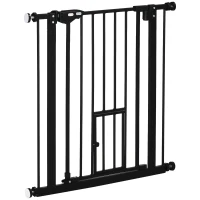 PawHut Barrera de Seguridad Extensible con Puerta Pequeño Cierre Automático y Sistema de Doble Bloqueo 74-80x76,2 cm Negro(m-11)