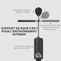 HOMCOM Sac de frappe boxe sur pieds punching ball brunier 3 en 1 avec ballon de vitesse bras flexible rotatif hauteur réglable(m-4)