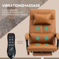 Vinsetto Fauteuil de bureau massant chauffant avec repose-pieds têtière sur roulettes revêtement synthétique marron(m-4)