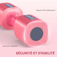 SPORTNOW Ensemble d'Haltères Réglables 5 kg 4 en 1, Paires d'Haltères 1kg/1,5kg/2kg/2,5kg avec Poignée Antidérapante, Rose Cerise(m-6)