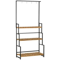 Outsunny 3-laags plantenrek, bloementrap met bevestigingshaken, tuinplantenstandaard, natuurlijk hout, 80 cm x 36 cm x 174 cm(m-1)