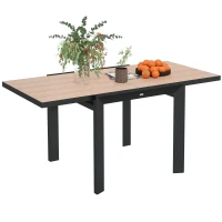 Outsunny Weerbestendige Uitschuifbare Aluminium Tuintafel 80/160x80 cm voor 6 Personen in Natuurhout Look(m-11)