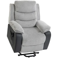 HOMCOM Power Lift Chair for Elderly, Corduroy Recliner with Wide Seat, High Back, USB Port, Side Pockets, Light Grey(m-1)