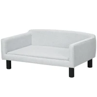 PawHut Hundesofa aus Samt mit Rückenlehne Hundebett Holzbeine für mittle Hunde 82 x 54 x 36 cm Hellgrau(m-1)