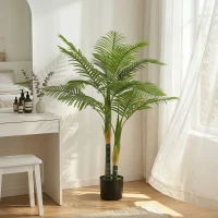 HOMCOM Artificial Palm Tree with 14 PEVA Leaves, 120cm Decorative Artificial Plant with Pot and Moss Effect, Green(m-2)