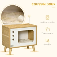 PawHut Maison niche pour chat forme de tv avec coussin douillet et balle rebondissante - 50 x 28 x 43 cm(m-5)