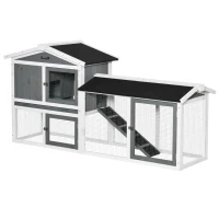 PawHut Rabbit Hutch Outdoor, 2-Tier Guinea Pig Hutch, Wooden Small Animal House with Rabbit Run Box, Slide-out Tray, Ramp, 175.8 x 52 x 85.5 cm, White(m-1)