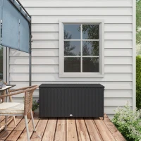 Outsunny Baule da Giardino in Rattan PE con Ruote e Maniglia Laterale, 121x57x67cm, Nero(m-9)