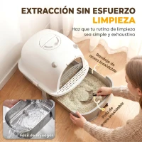 PawHut Arenero para Gatos L Caja de Arena para Gatos con Tapa Extraíble y Bandeja de Acero Inoxidable Extraíble Pala Gris(m-4)