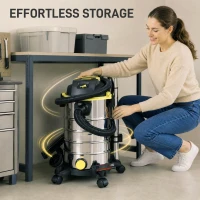 HOMCOM 1400W Vacuum Cleaner, 3-in-1 Wet and Dry Vacuum Cleaner with Blowing Mode and 30L Stainless Steel Tank, Yellow(m-7)