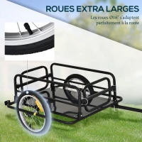 HOMCOM Remorque vélo remorque de transport pour vélo 70L 139L x 71,5l x 49H cm barre d'attelage universelle acier noir(m-6)
