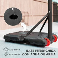 SPORTNOW Tabela de Basquetebol com Altura Ajustável 178-208 cm Rodas Base Recarregável para Exterior 75x56x210-240 cm Vermelho e Preto(m-5)