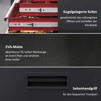 HOMCOM Mobiele gereedschapskast op wielen, Stevige kast met bovenste gereedschapskist en laden, afsluitbaar, Metaal, Zwart+Rood(m-7)