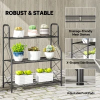 Outsunny 3-Tier Metal Plant Stand, Heavy Duty Ladder Shelf Potted Plants Display Rack, Indoor Outdoor Flower Pot Holder(m-5)