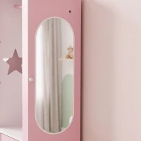 AIYAPLAY Kids Wardrobe with Lighted Mirror, Clothes Rail, Jewelry Cabinet, Shelves, Storage Boxes for Bedroom, Nursery, Pink(m-10)
