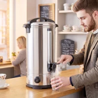 HOMCOM 24L Catering Urn, 2500W Stainless Steel Hot Water Boiler Dispenser with Thermostat, Keep Warm Function and Easy Pour Tap(m-9)