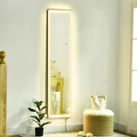 HOMCOM Full-Length Mirror, 160 x 40 cm, Wall Mounted, Freestanding Floor Mirror with LED Lights and Remote Control, Dimming & 3 Colour Modes, for Bedroom, Black(m-10)