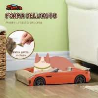 PawHut Cuccia per Gatti Tiragraffi a forma di Auto con Trattamento ad Erba Gatta, in Cartone Ondulato, 50x30x12.5 cm, Rosso(m-4)