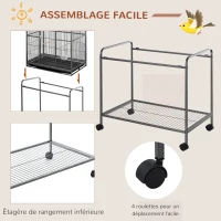 PawHut Cage à Oiseaux Portable avec 4 Mangeoires et 4 Perchoirs Pratique 77 x 47 x 163 cm Noir et Gris(m-6)