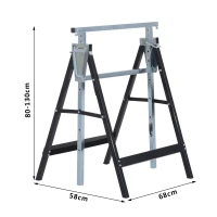 HOMCOM Lot de 2 tréteaux pliables télescopiques hauteur réglable 80-130 cm noir(m-3)