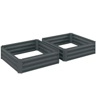 Outsunny 2er Set Pflanzkasten, Blumenkasten, Blumenkübel für Garten, Terrasse, Verzinkter Stahl, 100 x 100 x 30 cm, Dunkelgrau(m-1)