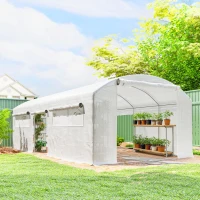 Outsunny Invernadero de Túnel 6x3x2 m con 3 Puertas Enrollables 6 Ventanas de Malla y Estructura de Acero Galvanizado Blanco(m-10)