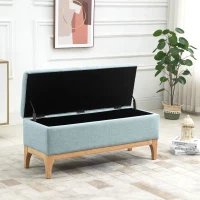 HOMCOM Banc de rangement, coffre de rangement avec couvercle amovible style scandinave, bout de lit en tissu lin, 110 x 39 x 45 cm, vert clair(m-10)